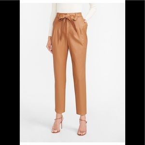High Waisted Faux Leather Belted Ankle Pant